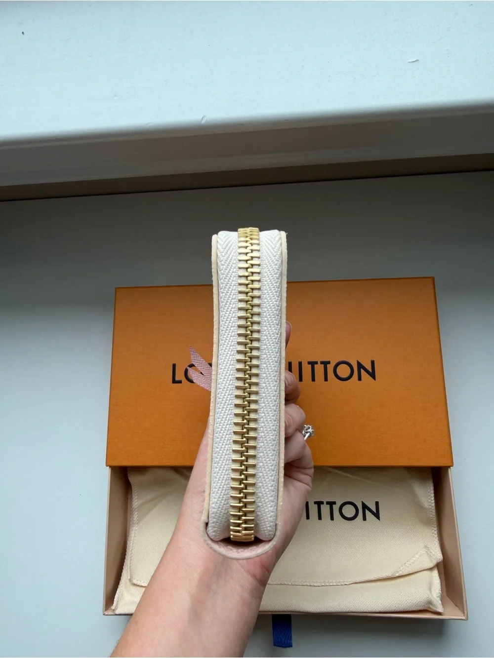 Louis Vuitton Damier Azur Clemence Wallet in White and Light Gray